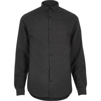 Dark grey flannel long sleeve slim shirt
